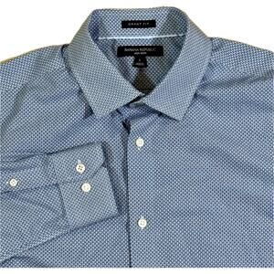 Banana Republic Men’s L Grant Fit Blue Micro Geometric Dash Plaid Print Non-Iron